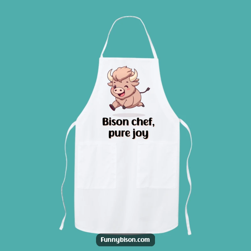 Funny Kawaii Bison Prancing Apron - Joyful Chef Bison Kitchen Wear