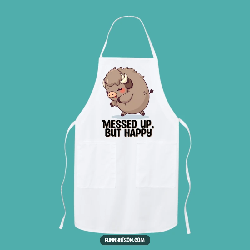 Funny Round Bison Tripping Apron - Playful Fluffy Chef Bison