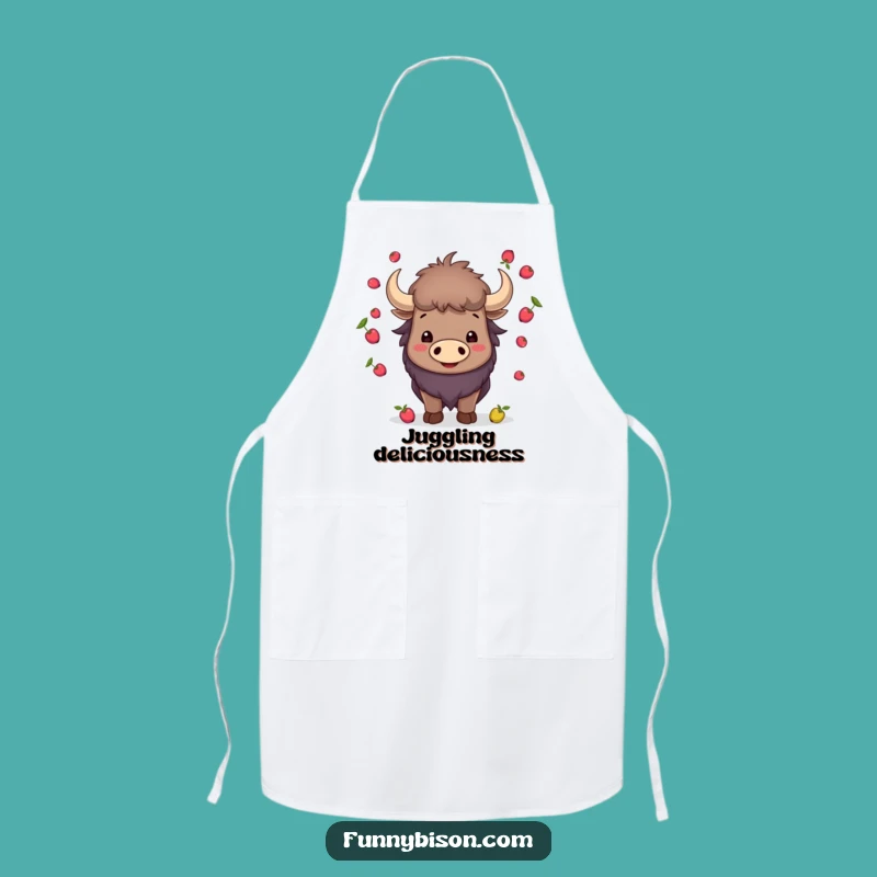 Funny Smiling Bison Juggling Apron - Berry Horns Chef Bison