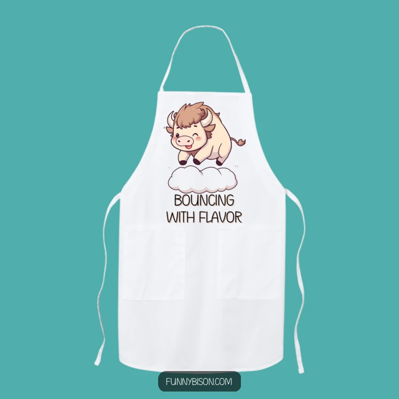 Playful Funny Kawaii Bison Cloud Bounce Apron - Fun Kitchen Bison Gift