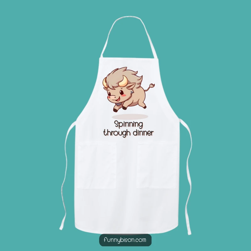 Playful Funny Kawaii Bison Tail Chase Apron - Fun Kitchen Bison Gift