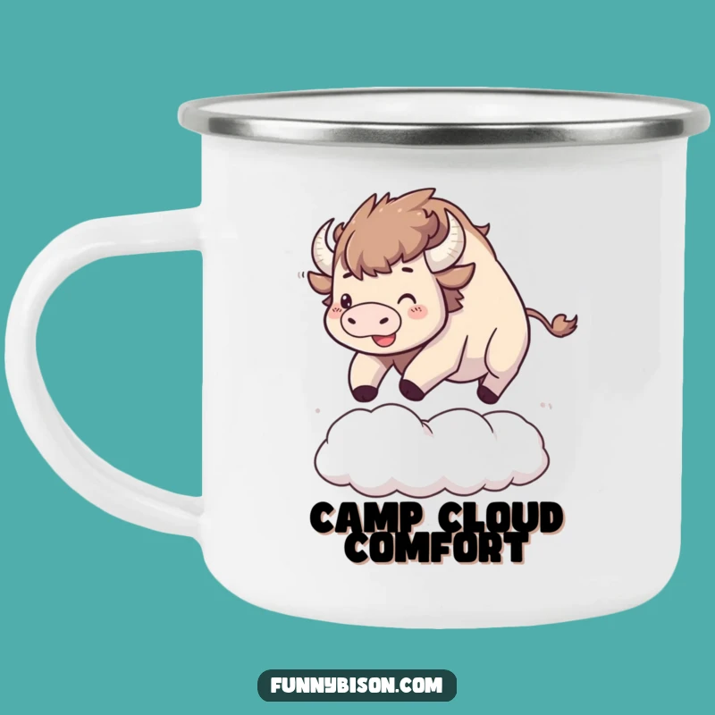 Adventure Funny Kawaii Bison Cloud Bounce Camping Mug - Rugged & Cheerful Bison Gift