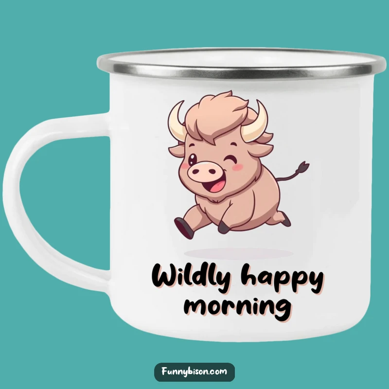 Funny Kawaii Bison Prancing Camping Mug - Adventure Joy Bison Cup