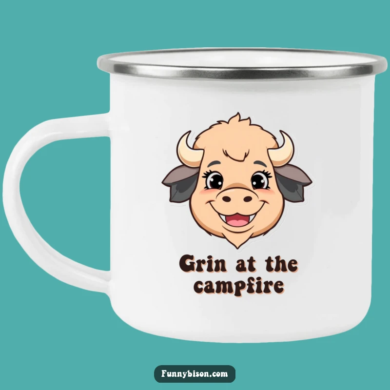 Funny Bison Grin Camp Mug: Durable Fun, Happy Bison, Outdoor Funny Gift