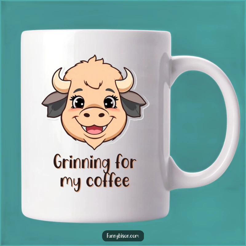 Funny Bison Grin Mug: Exaggerated Happy Design, Your Perfect Funny Gift