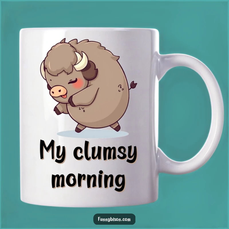 Funny Round Bison Tripping Mug - Playful Fluffy Rear Bison Gift