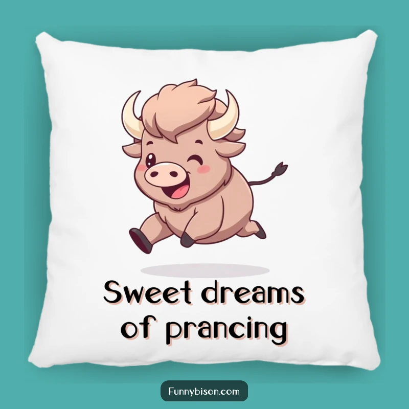 Funny Kawaii Bison Prancing Pillow - Joyful Bison Comfort Cushion