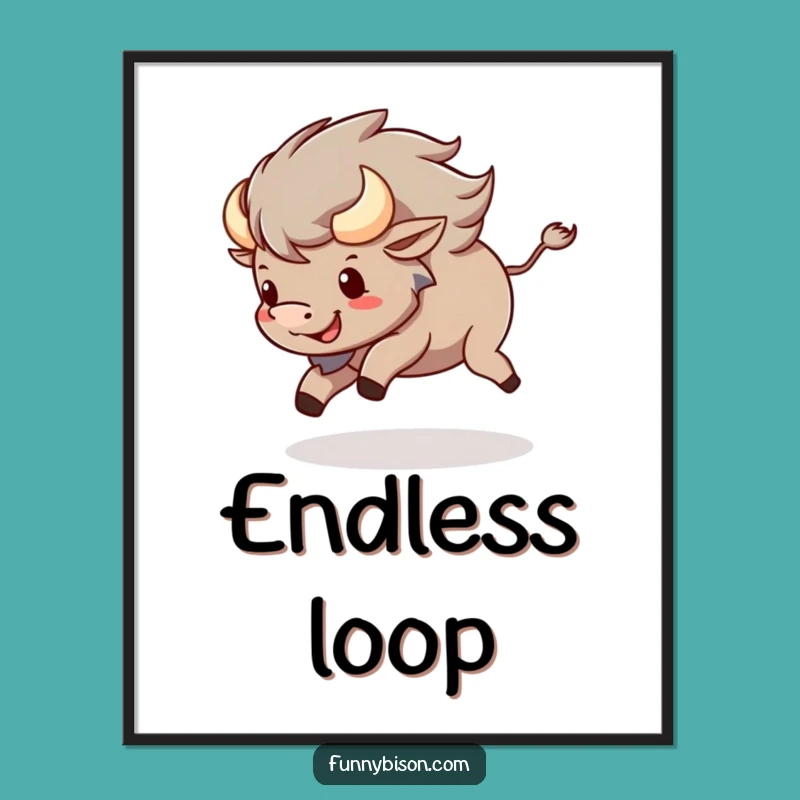 Instant Funny Kawaii Bison Tail Chase Digital Print - Fun Bison Wall Art Gift