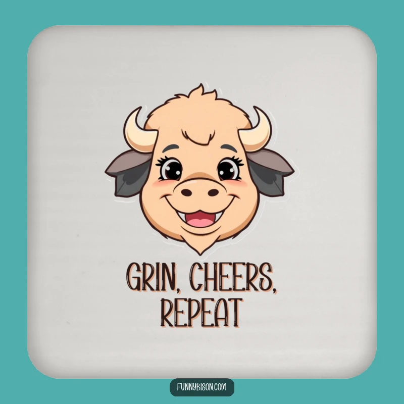 Funny Bison Grin Coasters: Protect Surfaces with Happy Art, Great Funny Gift