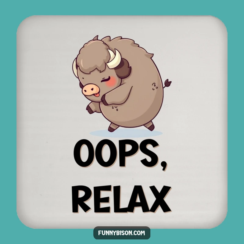 Funny Round Bison Tripping Coaster - Playful Fluffy Bison Protector