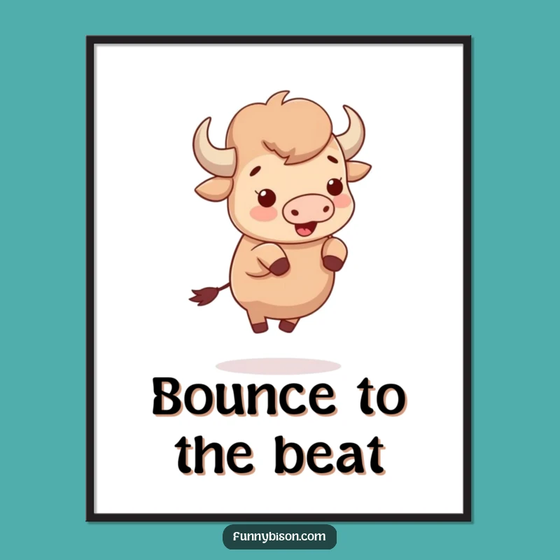 Funny Cute Bison Bouncing Poster - Delightful Hooves Bison Art