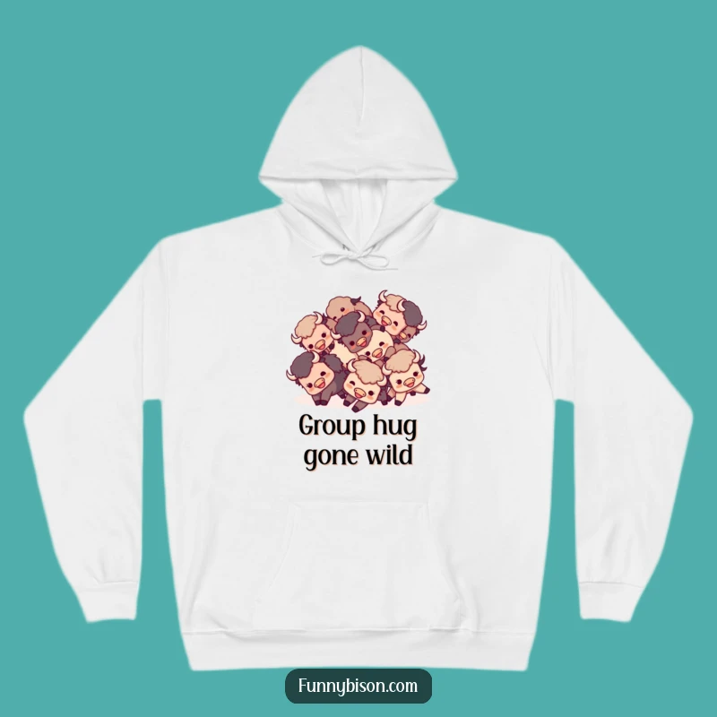 Cozy Funny Kawaii Bison Tumble Hoodie - Warm & Whimsical Group Bison Gift