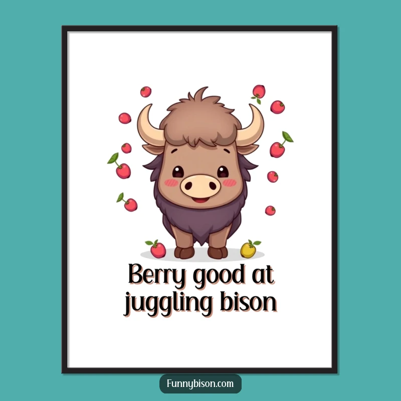Free Printable Wall Art: Bison Juggling Berries - Funny Downloadable Whimsical Decor