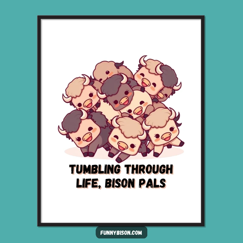 Funny Free Printable Wall Art: Kawaii Bison Tumble Party