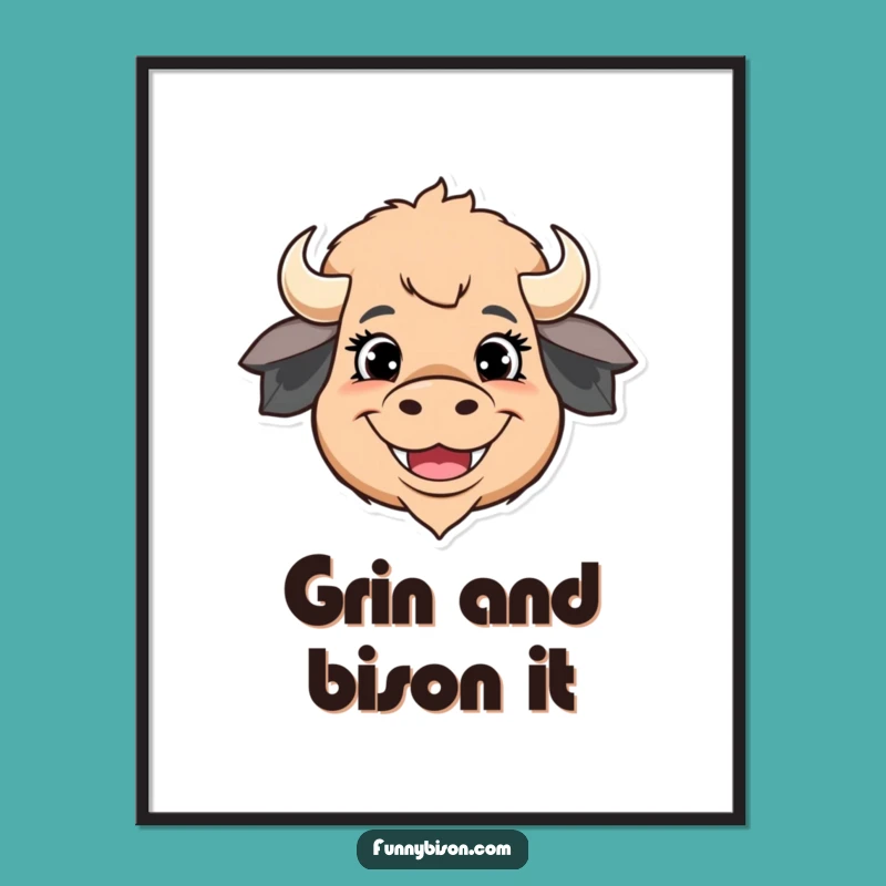 Funny Free Printable Wall Art: Grinning Bison Joyful Downloadable Decor