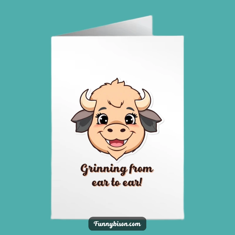 Free Printable Birthday Card: Grinning Bison Happy Eyes Downloadable Gift