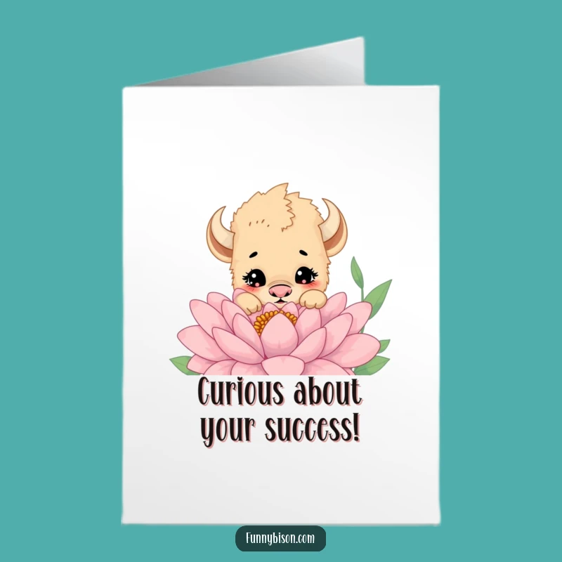 Free Printable Congrats Card: Curious Bison Cub Flower Downloadable Gift