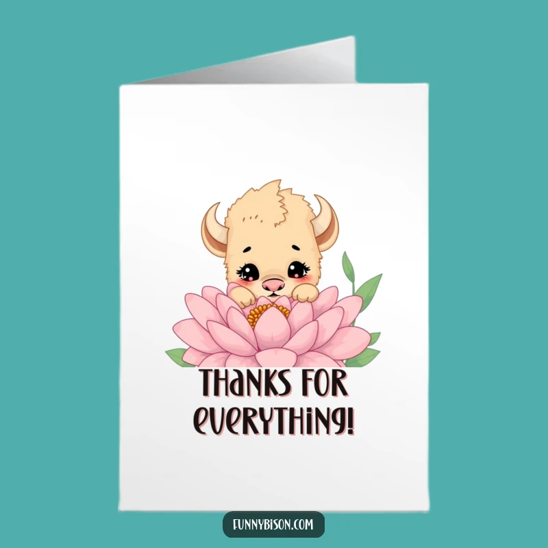 Free Printable Thank You Card: Curious Bison Cub Flower Downloadable Gift