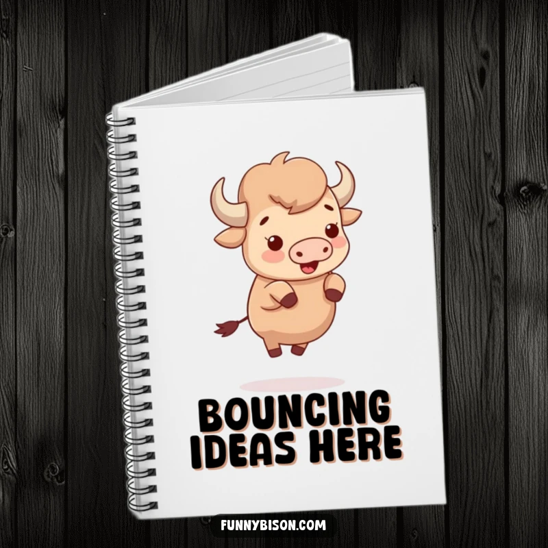 Funny cute bison bouncing with pure delight on tiny hooves, featured on the cover of this humorous and cheerful notebook.