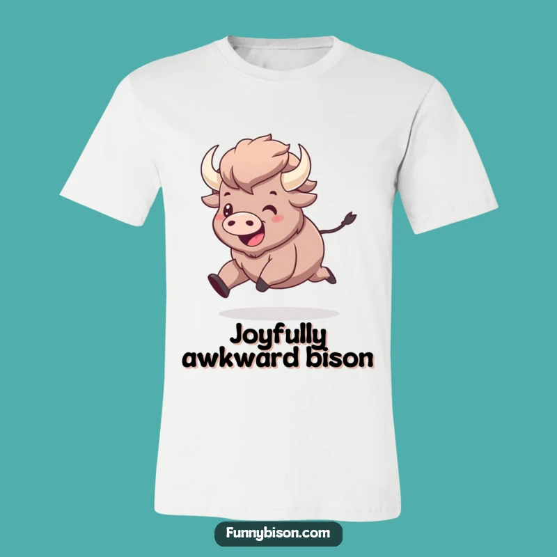 Funny Kawaii Bison Prancing T-Shirt - Joyful Cartoon Bison Tee