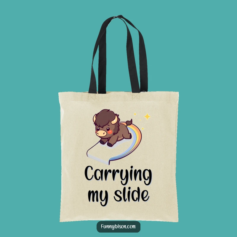Stylish Funny Kawaii Bison Rainbow Slide Tote Bag - Practical & Thrilling Bison Gift