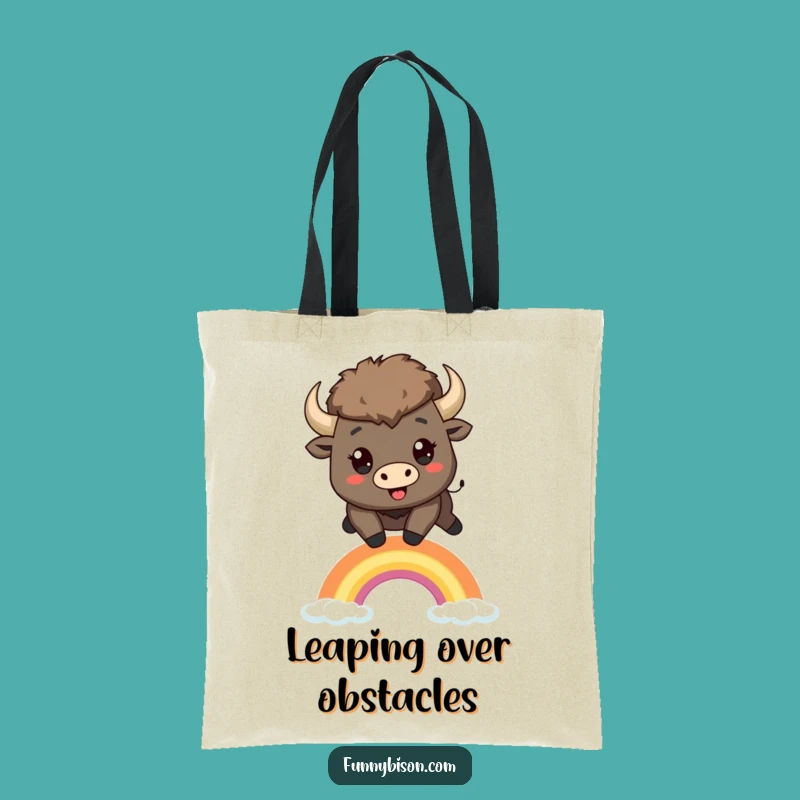 Stylish Funny Kawaii Bison Rainbow Leap Tote Bag - Practical & Fun Bison Gift